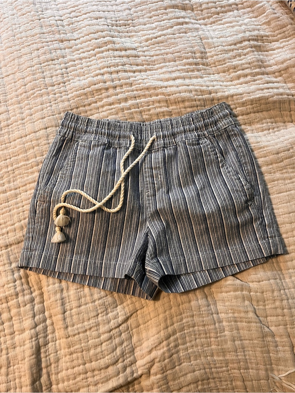 LOFT Navy and White Striped Drawstring  Shorts XS
